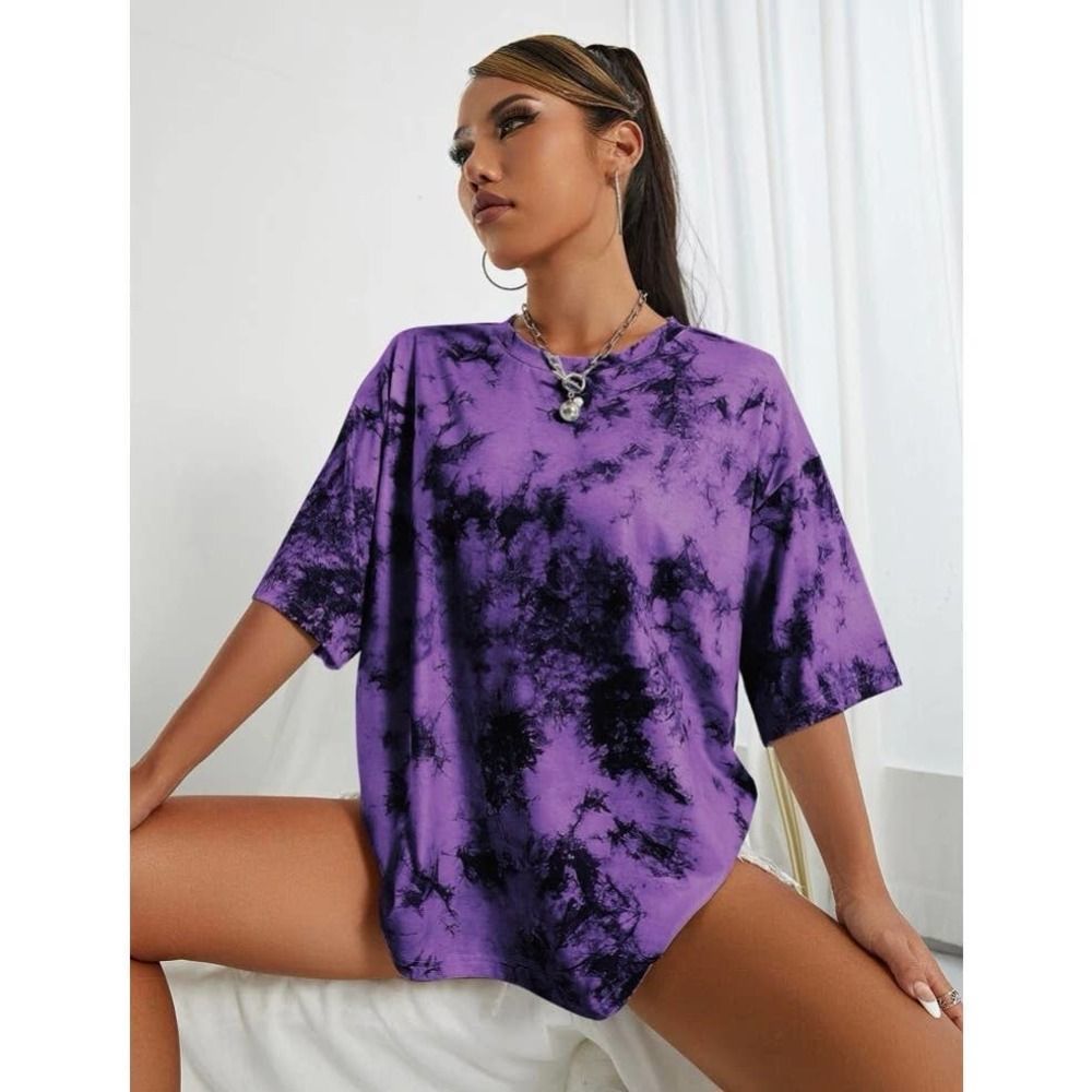 Purple Black Tie Dye Drop Shoulder Tee - Picture 5 of 7